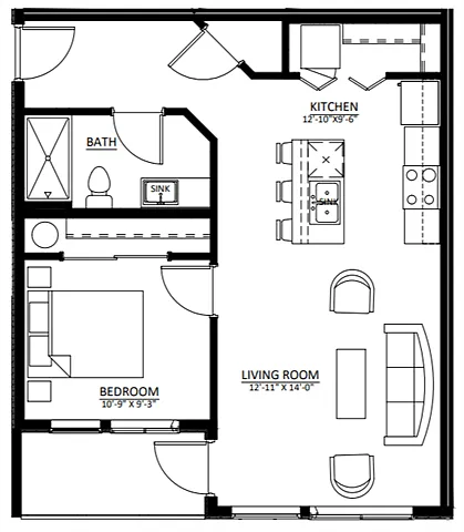 Floor plan One Bedroom One Bath (A1)