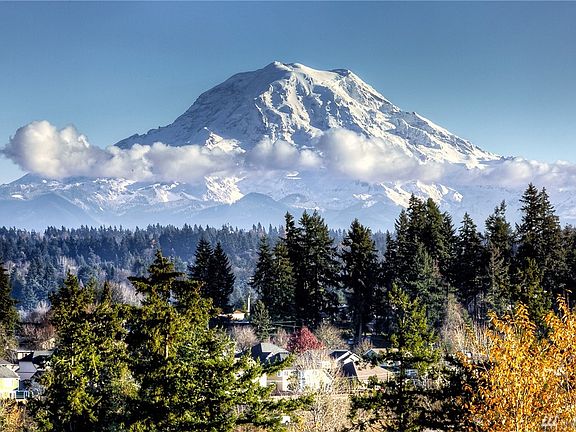 Magnificent Mt Rainier view can be seen from both inside and outside this home.  This photo was taken from the back deck. 