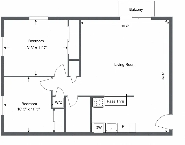 Floor plan 2 Bedroom 1 Bath-Berea West Apt