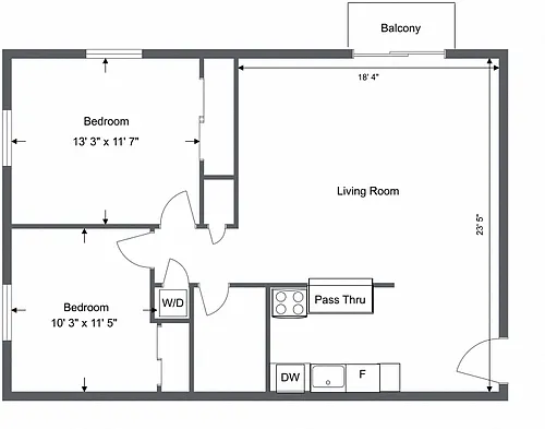 Floor plan 2 Bedroom 1 Bath-Berea West Apt
