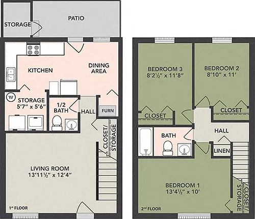 Floor plan 3-Bed, 1-1/2-Bath Townhome