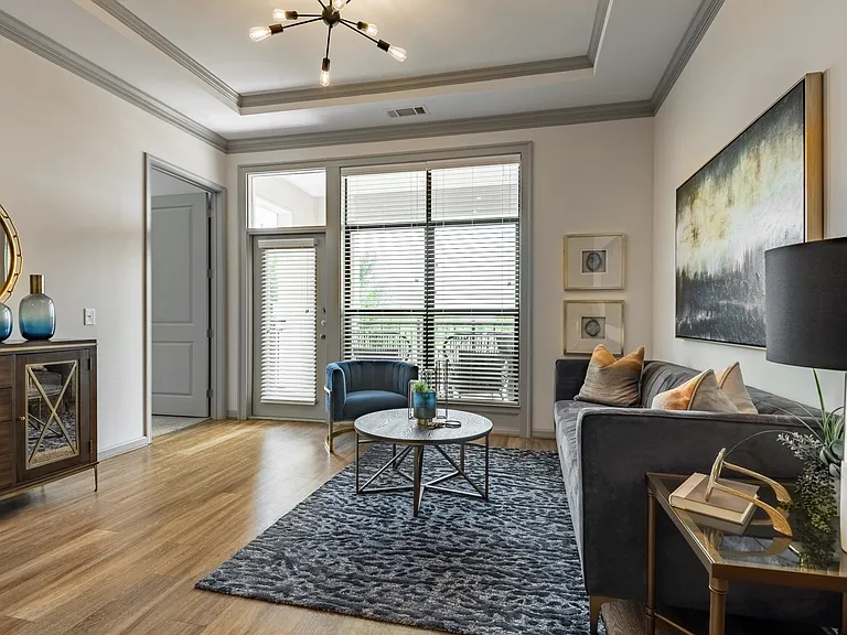 Stylish Living Room at The Hendry Apartments, Garland, TX