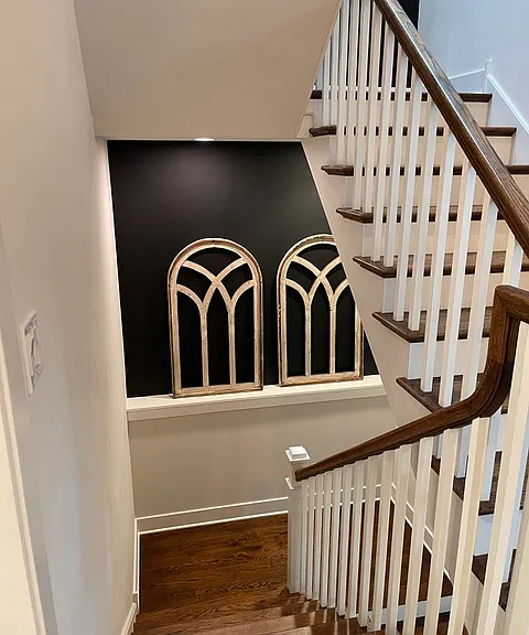 Stairs to finished basement with 4th bedroom, full bath, exercise area and oversized family room