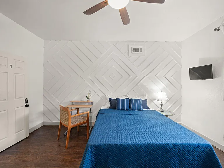 Queen-sized mattress, 24" HD TV, and a l