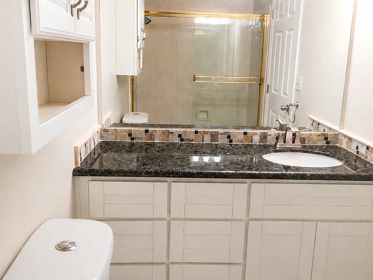 Guest bath, single vanity with shower and tub