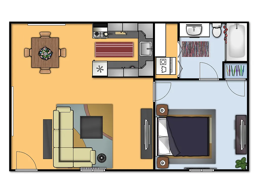Floor plan One Bedroom Rear Terrace
