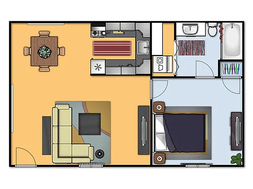 Floor plan One Bedroom Rear Terrace