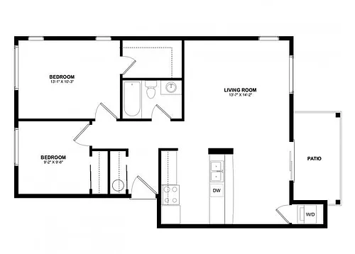 Floor plan 2 Bed 1 Bath