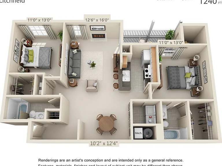 2-Bedroom 2-Bathroom HC | 1240 sqft 2-Bedroom 2-Bathroom HC | 1240 sqft