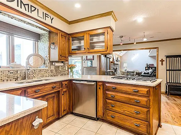 Kitchen view looking into family room
