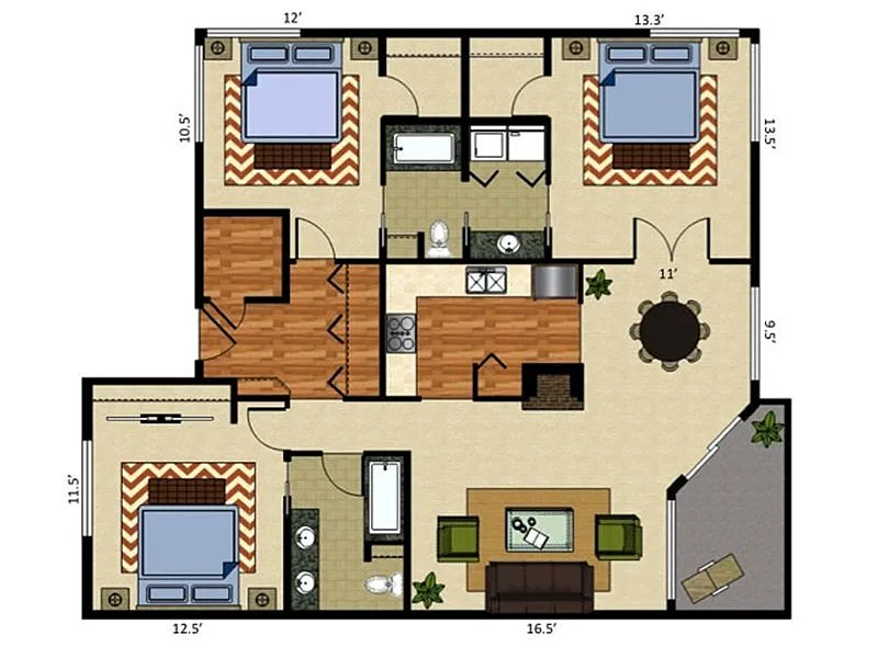 Floor plan 3 Bed 2 Bath