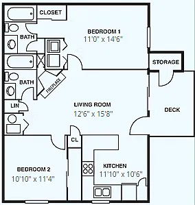 Floor plan 2 Bedroom 2 Bath