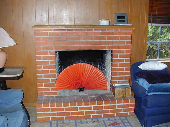 Brick fireplace, main house