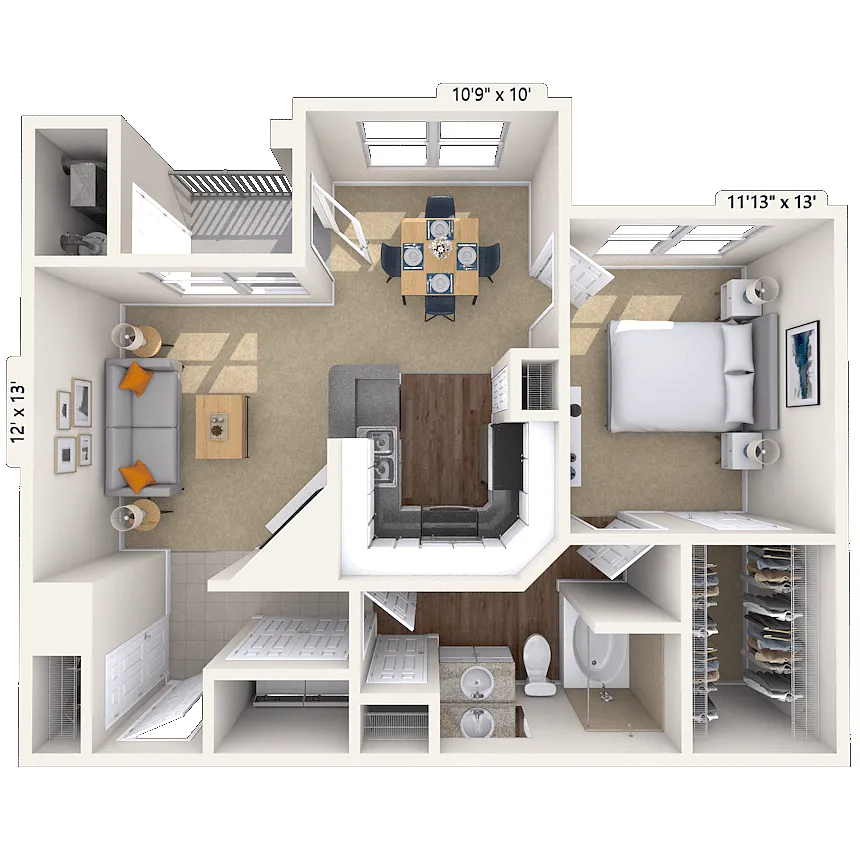 Floor plan Traditional 1x1 793 SF