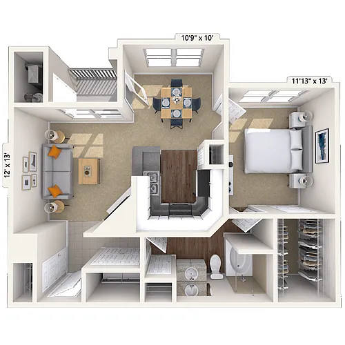 Floor plan Traditional 1x1 793 SF