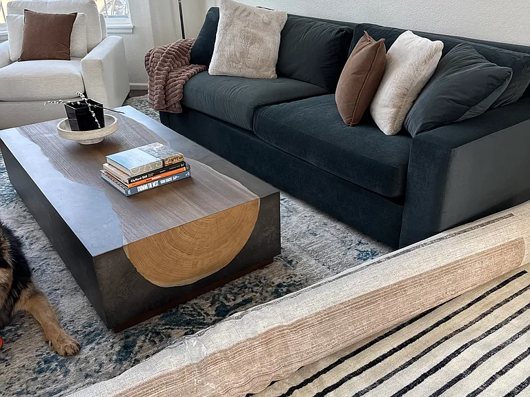 Arhaus furnishings in living room