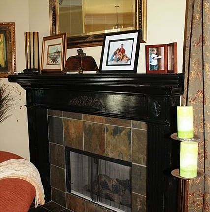 cozy fireplace with slate surround