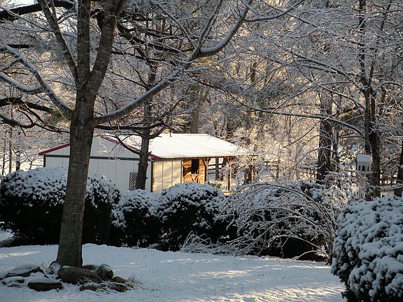 View to the barn in the winter