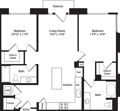 Floor plan Two Bed B5B with Balcony