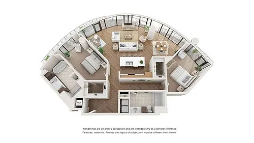 Floor plan 2 BR x 2 BA Flat - C