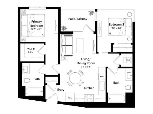 Floor plan 2B - 2 Bed 2 Bath