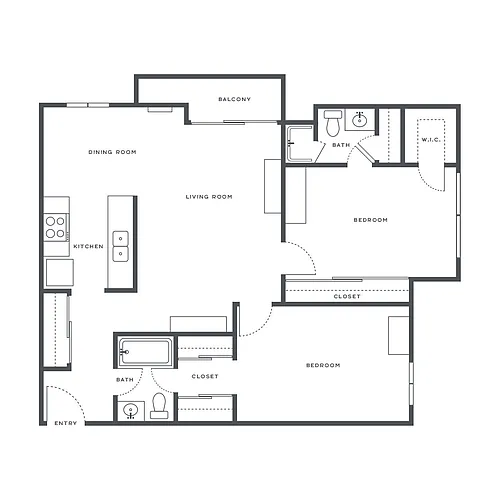 Floor plan 2 Bed, 2 Bath B2