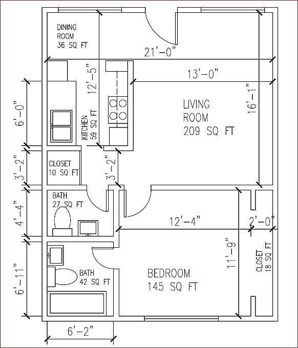 1 bedroom/1.5 bathroom Floor Plan