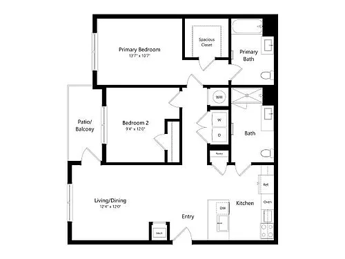 Floor plan B2 | 2 Bed | 2 Bath