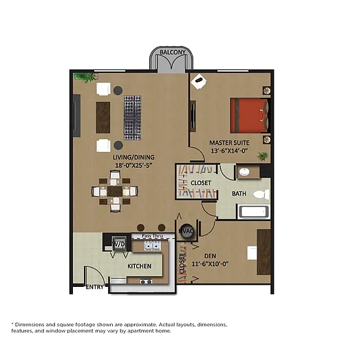 Floor plan Poinciana 1/1 Den