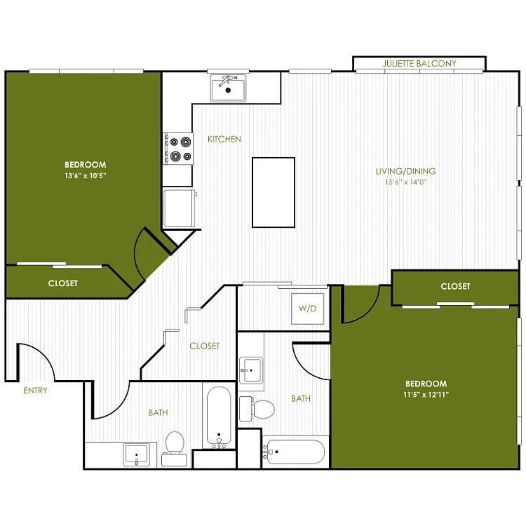 Floor plan 2 Bedroom 2 Bathroom A, B, C, D