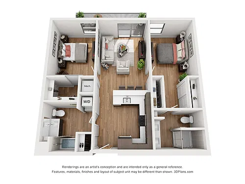 Floor plan Two Bedroom Two Bathroom B2A