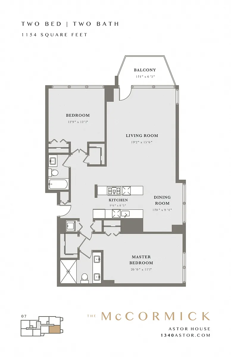 Floor plan Two Bedroom with Balcony