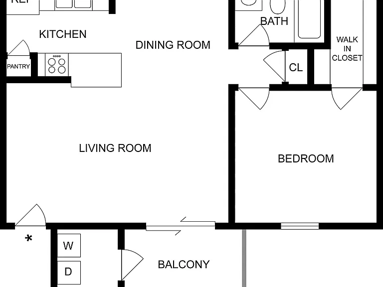 1 BR x 1 BA - B Floorplan 1 BR x 1 BA - B Floorplan