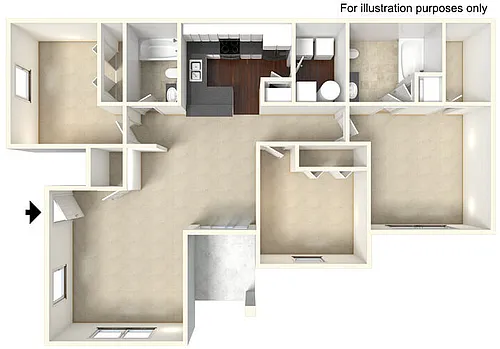 Floor plan Three Bedroom - Lower w/ Fireplace
