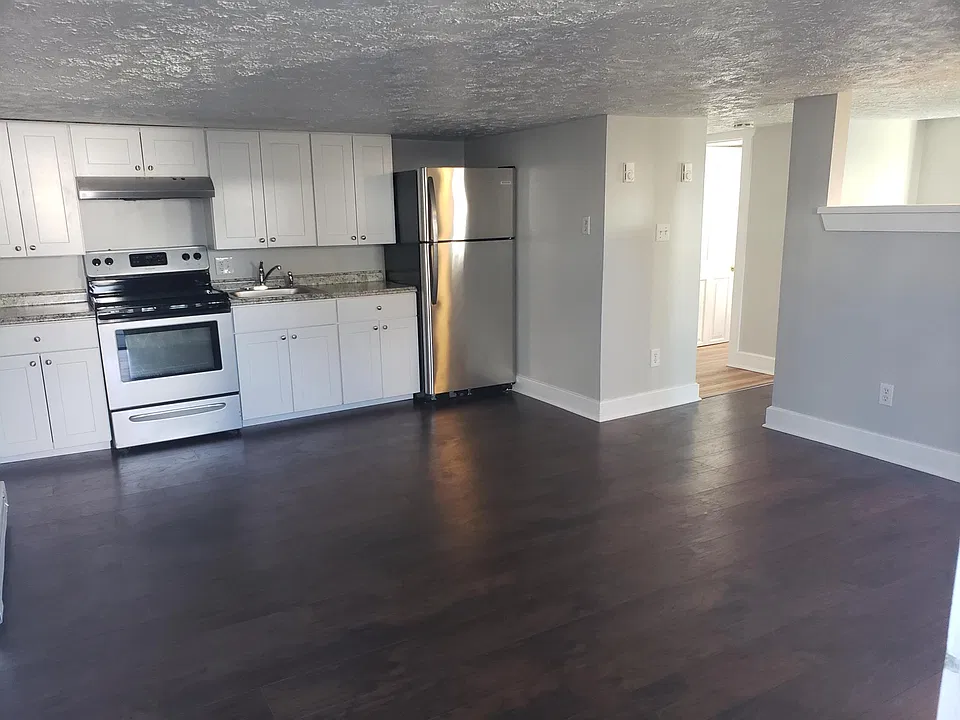 Combination kitchen and living room.