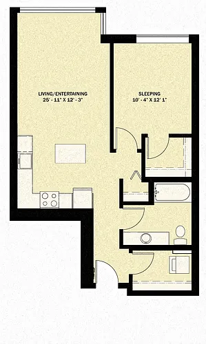 Floor plan 1 Bedroom 1 Bath B14