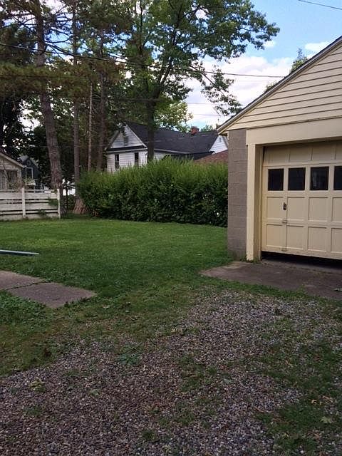 Back yard and garage.
