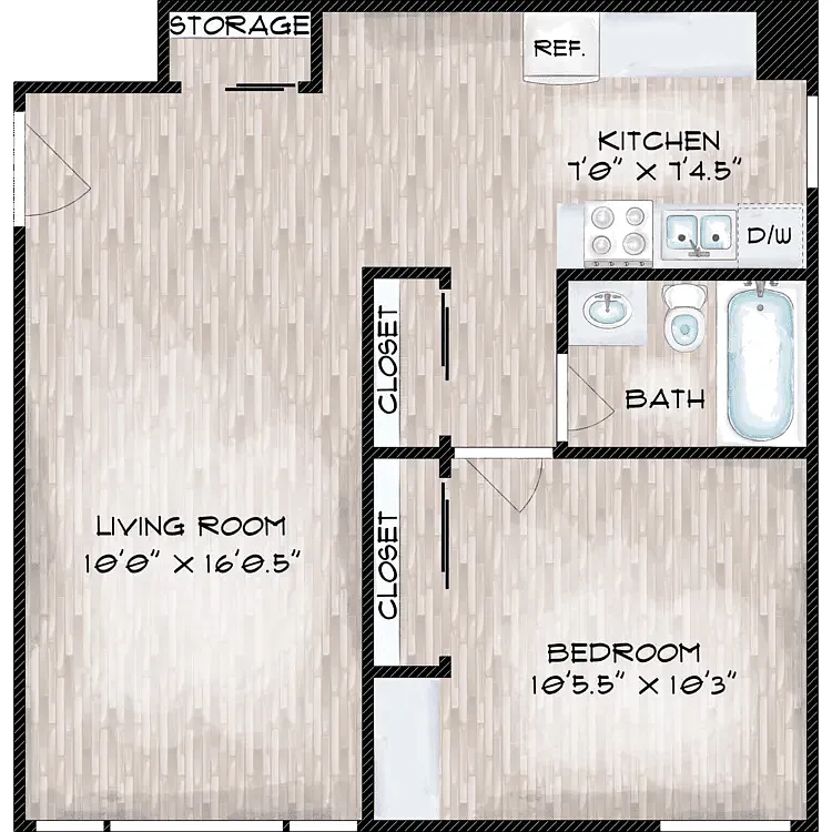 Floor plan One Bed Corner Unit