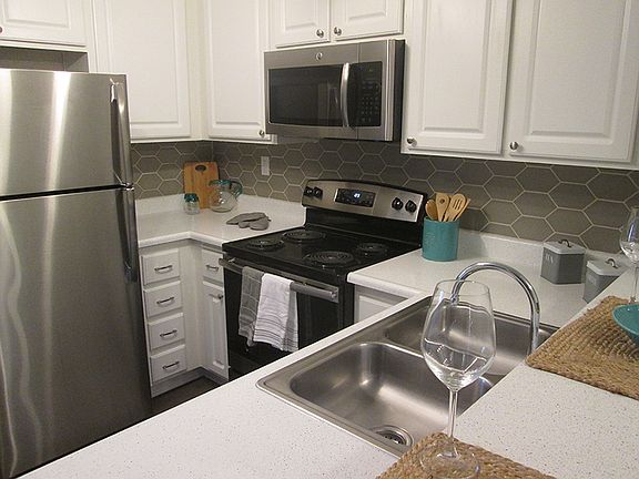 Newly Renovated White Cabinets w/ Hexagon Backsplash & Spray