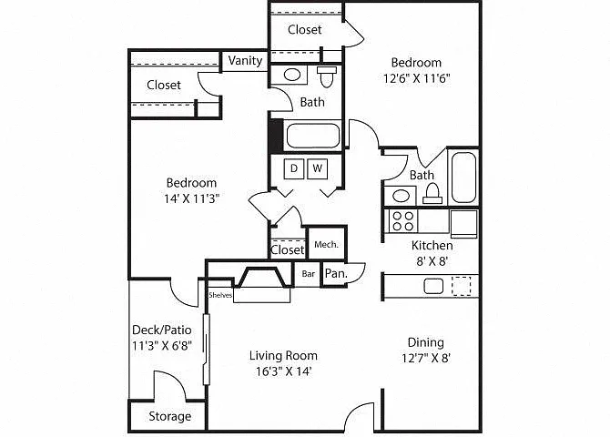 Floor plan B2R - 1,129 sq. ft.