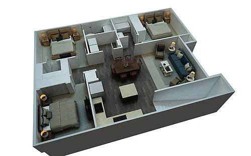 Floor plan Apartment Style 3 Bedrooms 2 Bathrooms
