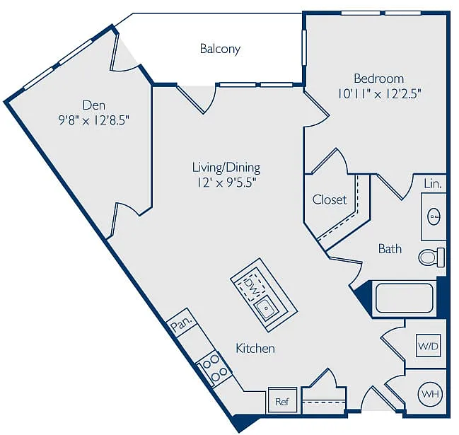 Floor plan 1 Bed 1 Bath Den A1AN