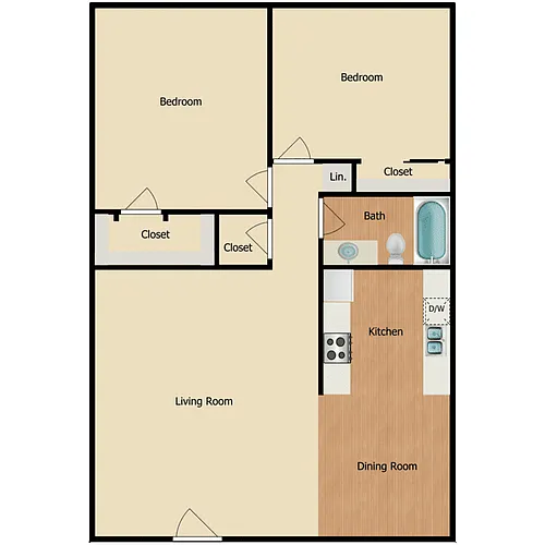 Floor plan 2 Bed 1 Bath