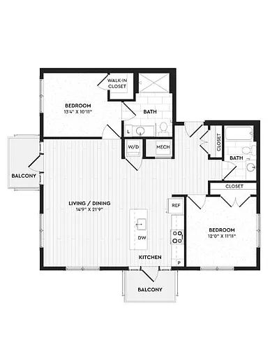 Floor plan B6 | 2 Bed | 2 Bath