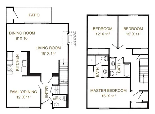 Floor plan 3 Bed Townhome