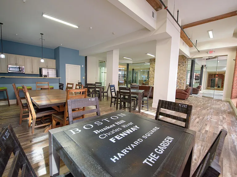 Community Room with full kitchen, fireplace & lounge area