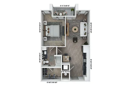 Floor plan 1BR 1BA (724 SF)