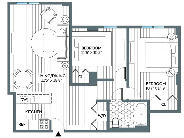 Floor plan Jefferson (866 SF)
