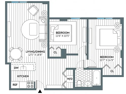 Floor plan Jefferson (866 SF)