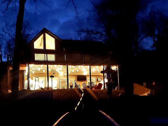 Covered patio at night